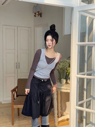 Romini Dot Bustier Sleeveless Long Sleeve T-shirt Layered Set