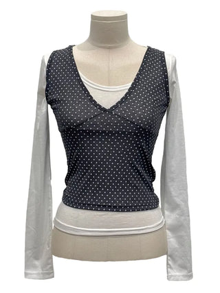 Romini Dot Bustier Sleeveless Long Sleeve T-shirt Layered Set