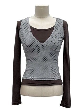 Romini Dot Bustier Sleeveless Long Sleeve T-shirt Layered Set