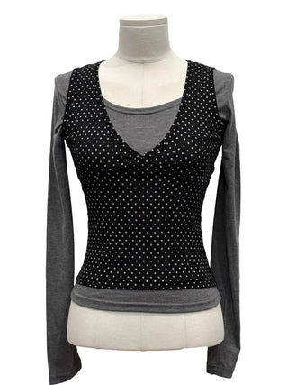 Romini Dot Bustier Sleeveless Long Sleeve T-shirt Layered Set