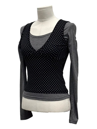 Romini Dot Bustier Sleeveless Long Sleeve T-shirt Layered Set