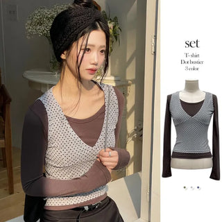 Romini Dot Bustier Sleeveless Long Sleeve T-shirt Layered Set