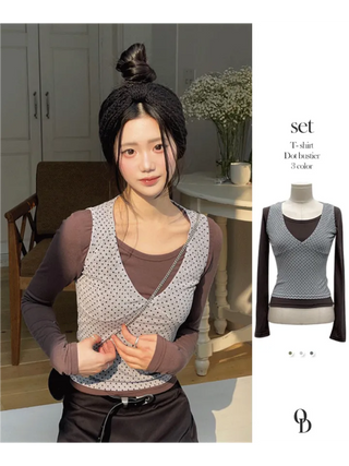 Romini Dot Bustier Sleeveless Long Sleeve T-shirt Layered Set