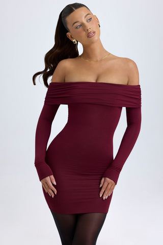 Modal Off-Shoulder Mini Dress in Wine Red