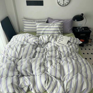 Purple Multi Stripe Cotton Duvet Cover Set 2 Sizes  All Seasons