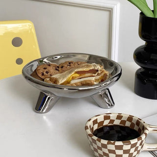 Footed Ceramic Round Tray  Plate