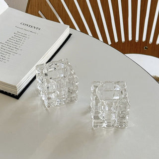 piece set Cube Clear Glass Candle Holder