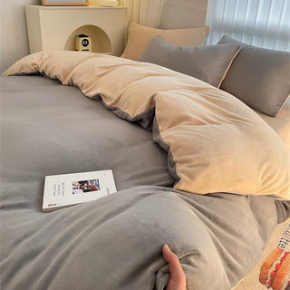 Gray Two-tone Simple Plain Milk Velvet Winter Duvet Cover Set Bed Cover Bedding Cover