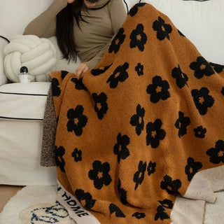 Brown floral blanket 130x170 lap blanket knit