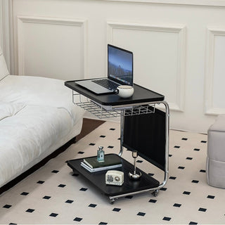 Caster-equipped U-shaped pocket storage two-tier side table  bedside table