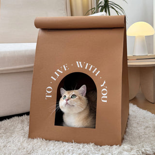 Paper bag style cat housein . Cat house scratching post foldable.