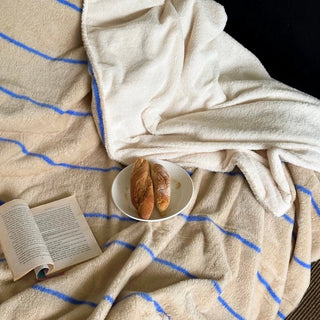 Beige Blue Stripe Pattern Fluffy Soft Blanket 150 x 200 cm Blanket Lap Blanket