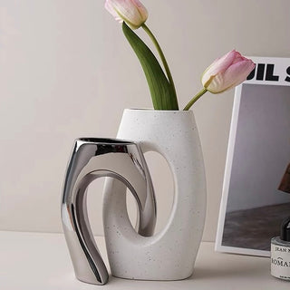 piece set White x Silver Ceramic Flower Vase