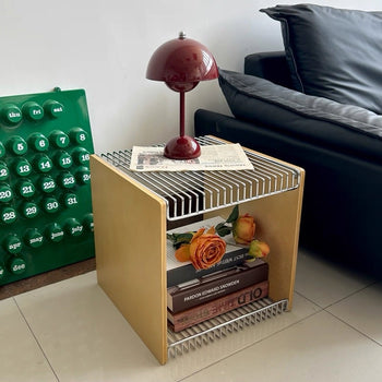 Wood x Stainless Steel Silver Storage Rack Side Table  Magazine Rack Wire Cube