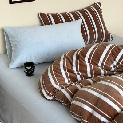 Brown Blue Multi Stripe Winter Duvet Cover Set