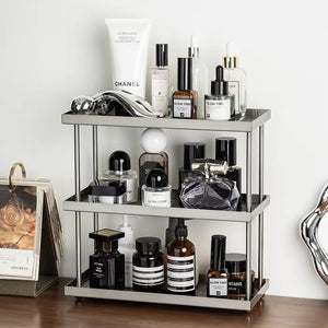 Stainless steel silver simple three-tier display rack cosmetic storage