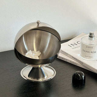 Stainless steel spherical tabletop bin with lid small item container dustbin trash can