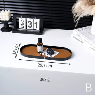 Iron Leather Oval Simple Accessory Tray  Storage