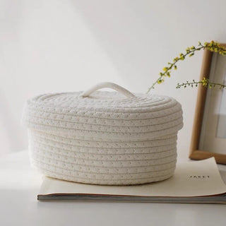 Rope Braided Small Item Storage Basket with Lid
