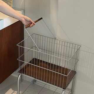 Silver Wood Laundry Basket Cart Wagon Storage