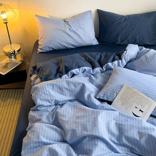 Blue Navy Pinstripe Cotton Duvet Cover Set   Bed Cover  All Seasons