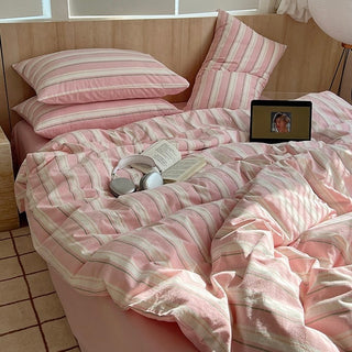 Color Multi-stripe Cotton Duvet Cover Set  Bed Cover