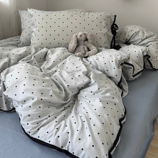 Blue polka dot pattern piping ribbon duvet cover set 2 sizes  bed cover all seasons year-round.