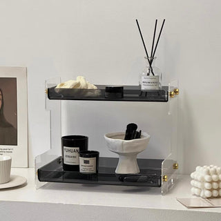 Clear Gray Acrylic Two-Tier Storage Display Rack for Cosmetics and Perfumes