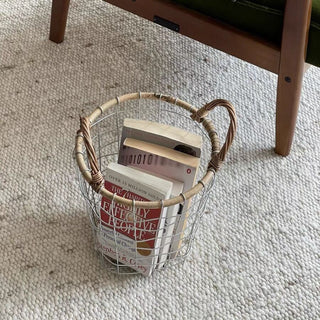Tall iron basket with handles storage basket