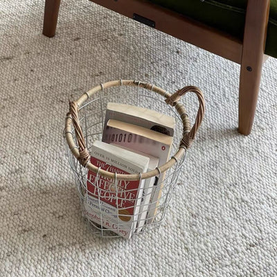 Tall iron basket with handles storage basket
