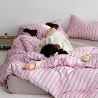 Pink Purple Stripe Duvet Cover Set