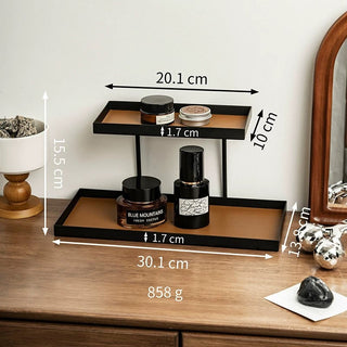 Iron Leather Rectangular Two-Tier Tray Storage Rack