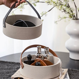 Leather Handle Round Divided Tray  Small Item Storage