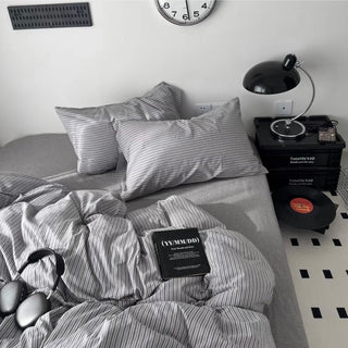 Gray Brown Stripe Cotton Duvet Cover Set 2 Sizes  All Seasons