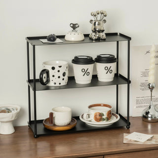 Stainless steel black painted three-tier display rack storage