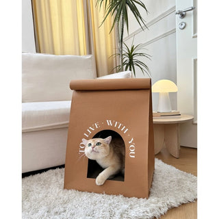 Paper bag style cat housein . Cat house scratching post foldable.
