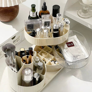 360 Degree Rotating Brush Stand with Sliding Cosmetic Storage Tray