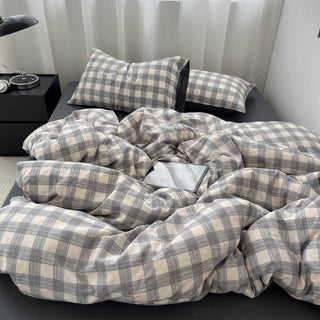 Gray Wide Check Pattern Duvet Cover Set 2 Sizes  All Seasons