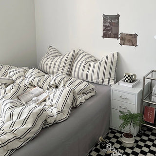 Gray Double Stripe Duvet Cover Set