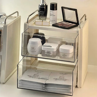 Large Capacity Clear Cream Cosmetic Box  Makeup Box Drawer