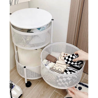 Castered Round Storage Wagon White Side Table