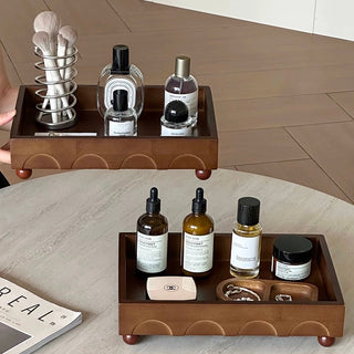 With legs Retro wood rectangular accessory tray Perfume storage Cosmetic storage