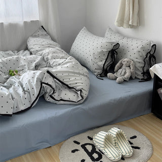 Blue polka dot pattern piping ribbon duvet cover set 2 sizes  bed cover all seasons year-round.