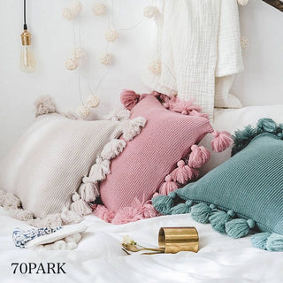 Tassel Pom-Pom Knit Cushion Cover