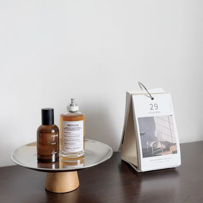 Wood Legged Silver Metallic Tray Stand