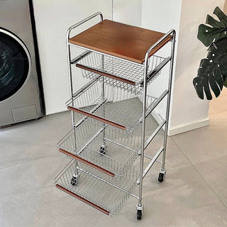 Castered drawer slim wood storage rack  wagon side table