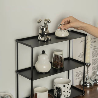 Stainless steel black painted three-tier display rack storage