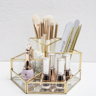 Hexagonal Gold Frame Clear Brush Stand