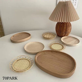 Oval-shaped wooden tray set of 2 bean plate
