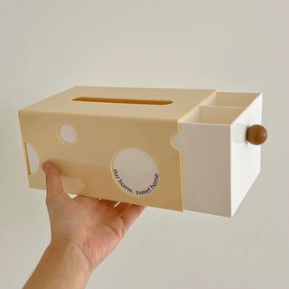 Cheese motif multi-functional tissue case   also suitable for storing remote controls and small items.